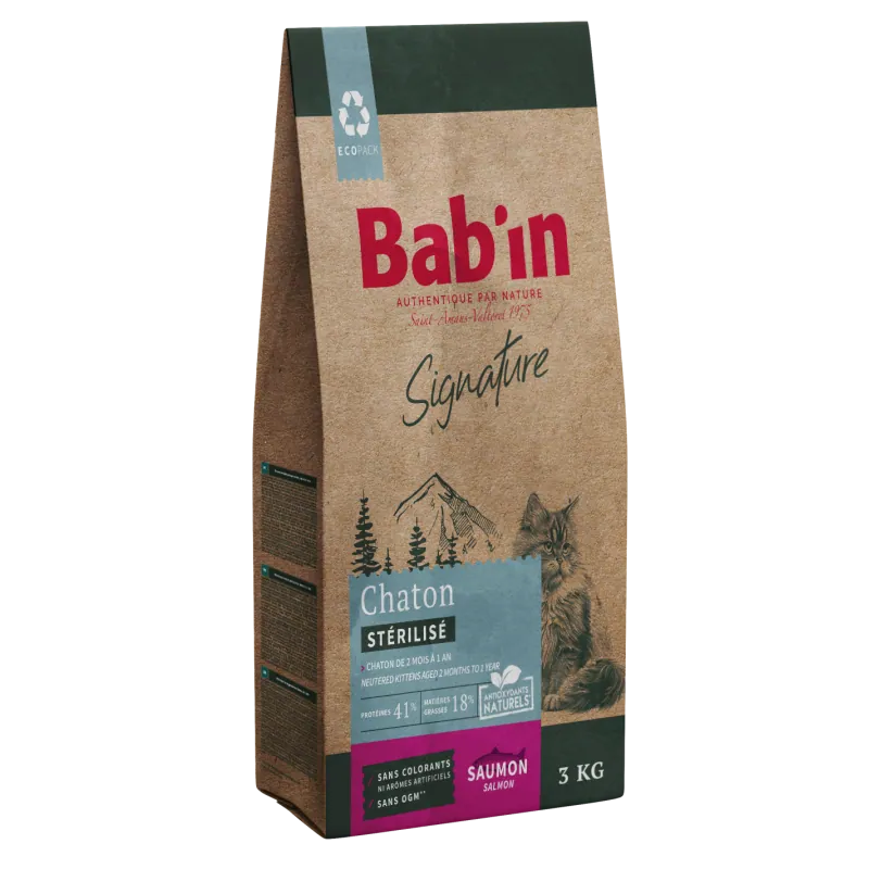 Croquettes chaton sterilise bab'in au saumon | croissance et peau saine 3 kg