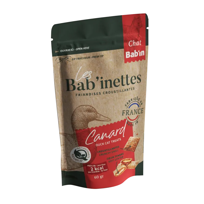 Friandises pour chat babinette au canard a croustillantes cAur fondant faibles calories 16 x 60g